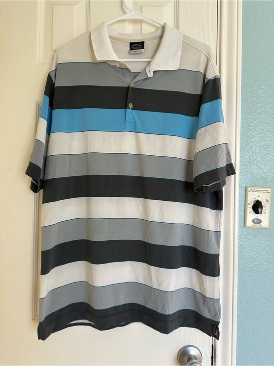 Nike Other - Nike Golf Dri-FIT striped polo shirt Large White Blue and Gray